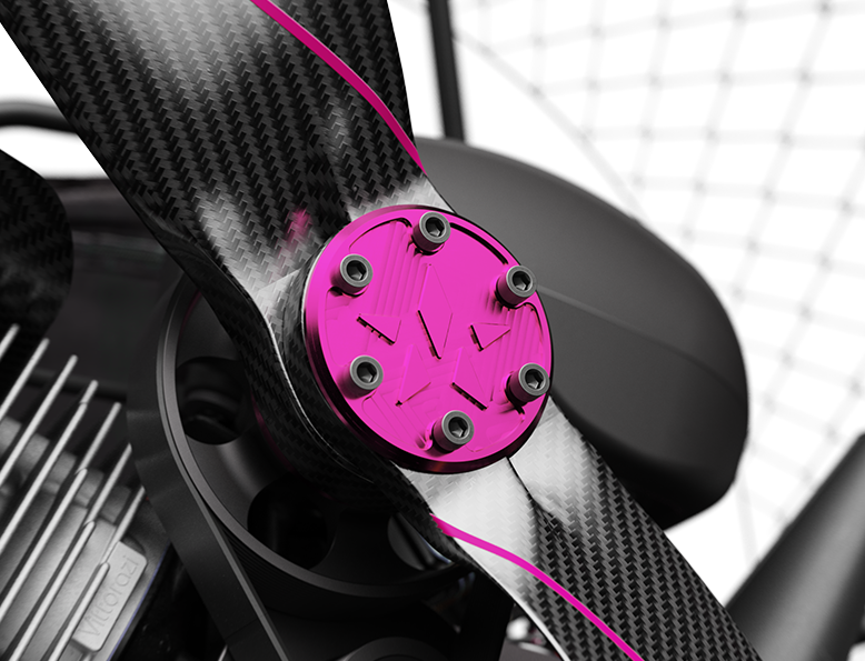 detail of pink bolt hub on parajet